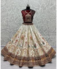 Off-white georgette lehenga choli with hand cut dana and sequins work