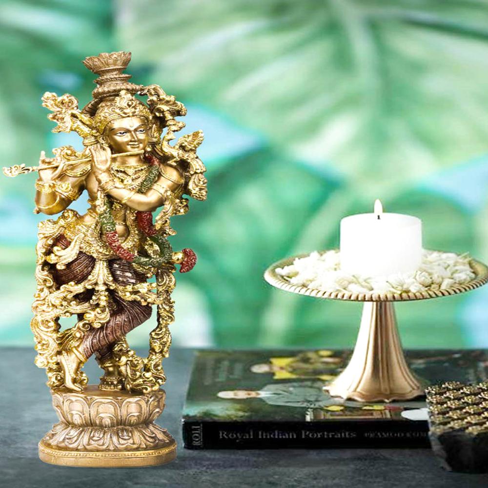 Royaloak Standing Lord Krishna - Bronze - 14 Inches - Msp-59 - Color: Gold