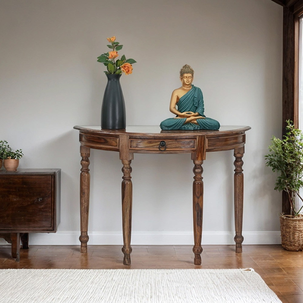 Royaloak Demilune 1 Drawer Console Table | Sheesham Wood Crafting - Cst-02 - Feature: High Quality