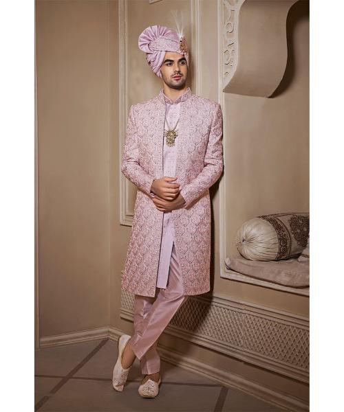 Sherwani Poly Viscose Embroidered Mughal Motif Sultan Set