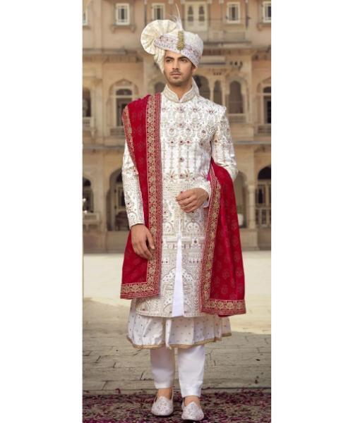 Sherwani Poly Viscose Embroidered Mughal Motif Sultan Set
