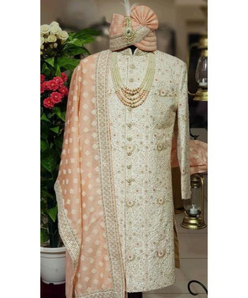 Sherwani Poly Viscose Embroidered Mughal Motif Sultan Set