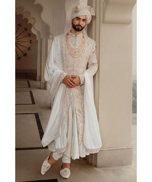 Sherwani Poly Viscose Embroidered Mughal Motif Sultan Set