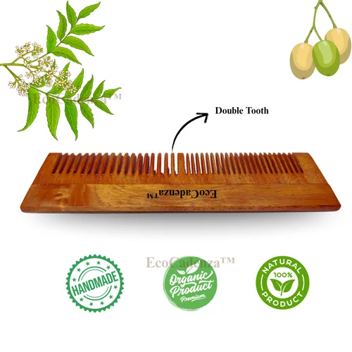 7.5 Inch Ecocadenza Pure Wooden Neem Comb Double Tooth - Age Group: Suitable For All Ages