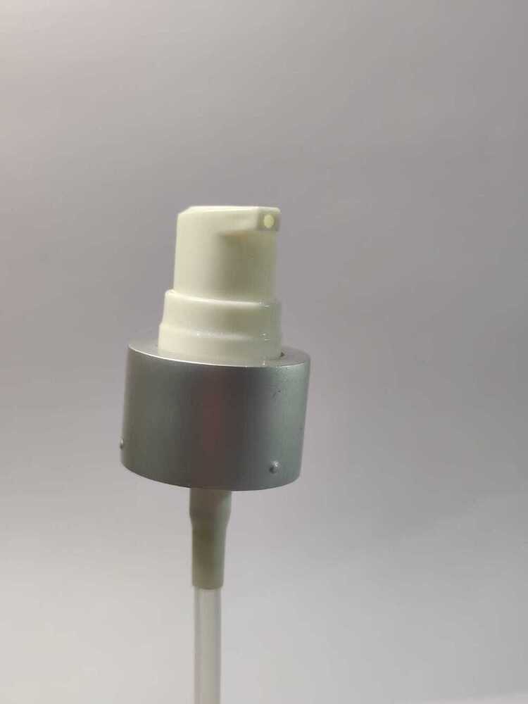24MM Treatment Pump - PP/PE Interior, Aluminum/ABS Sleeve , Silver Metallic Finish for Elegant Design, Controlled Dosing for Skincare Products