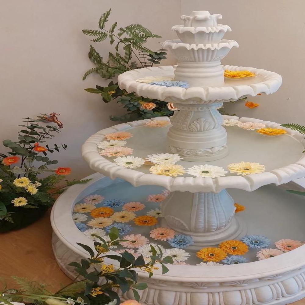 Marble Fountain - White Design, 5 Feet Water Height | LED Lamp, 220 Volt Power, Durable Cast Iron Pump, Indoor/Outdoor Usage