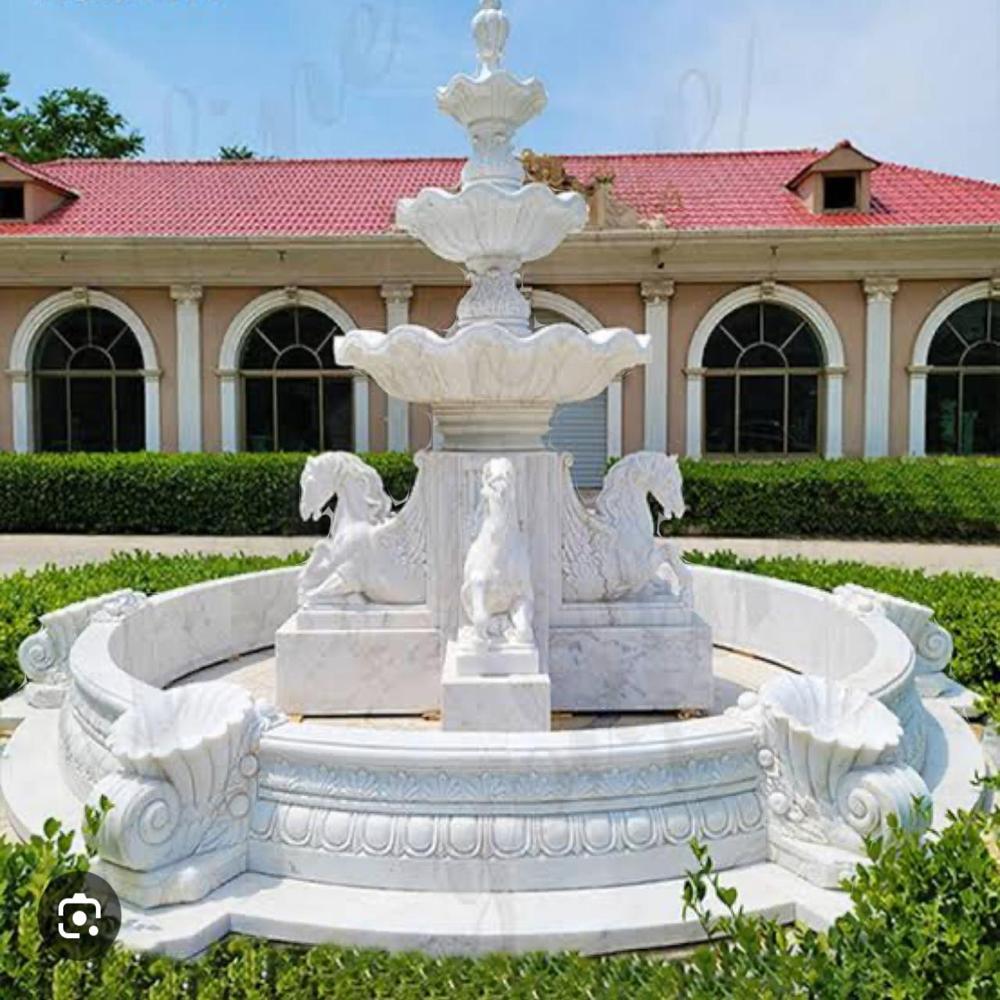 Farm House Marble Horse Fountaion - Color: White