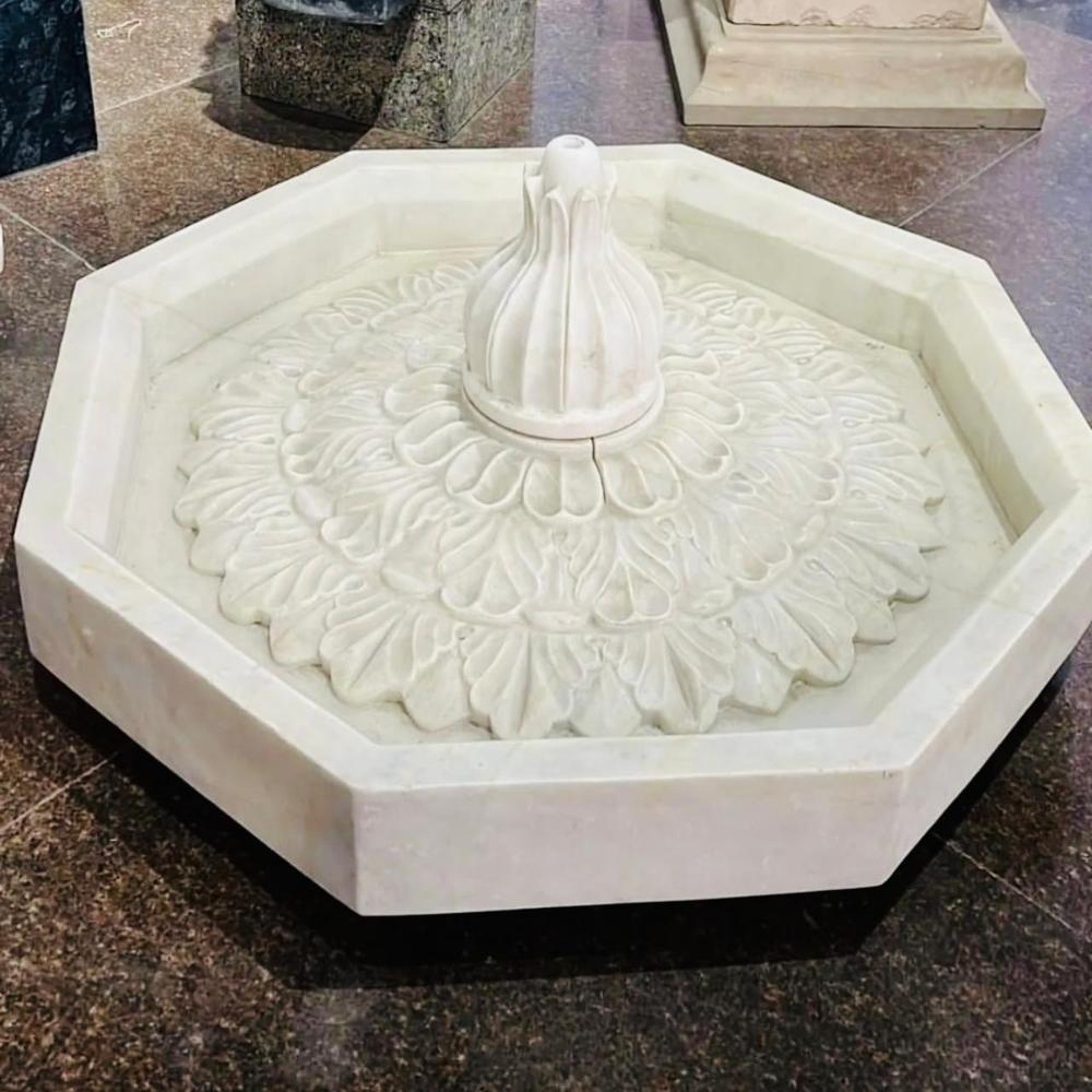 Marble Fountain - Cast Iron Pump, Standard Pool Size, Elegant White Finish | LED Lighting, Electric Powered, Commercial Use, 220 Volt