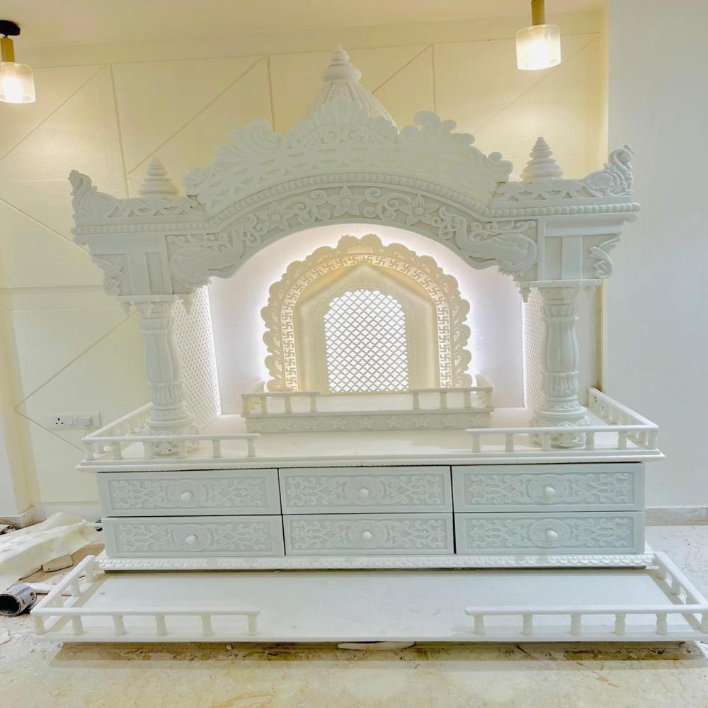 White Marble Temple - Handmade, Standard Size | Polished Finish, Eco-friendly Material, Intricate Craftsmanship, 1-year Warranty