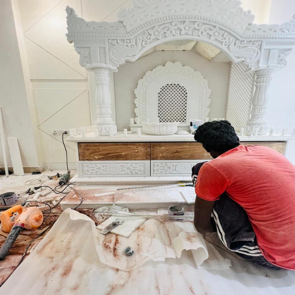 White Marble Temple - Handmade, Standard Size | Polished Finish, Eco-friendly Material, Intricate Craftsmanship, 1-year Warranty
