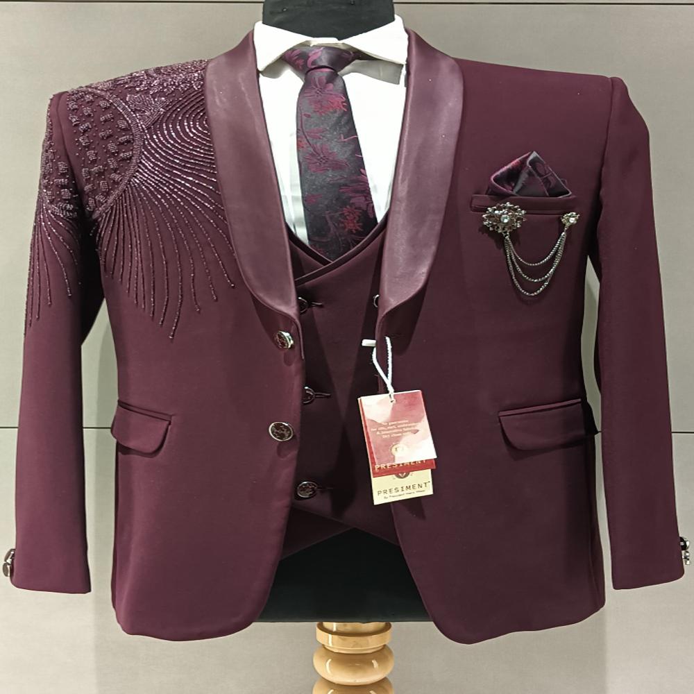 Men'S Embroidered 5Pc Suit - Color: Pueple