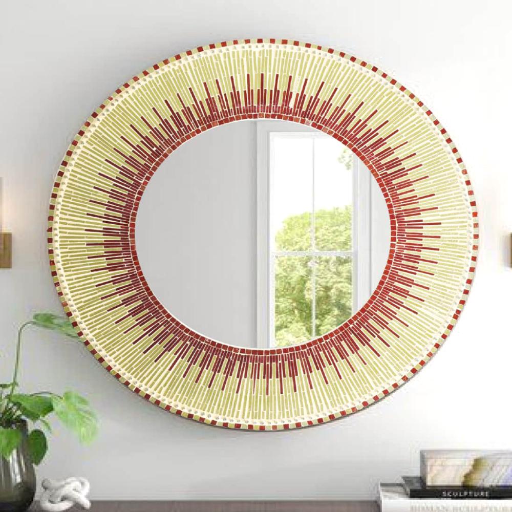 Royaloak Sunburst Round Mosaic Mirror - Mir4 - Color: Gold/Red