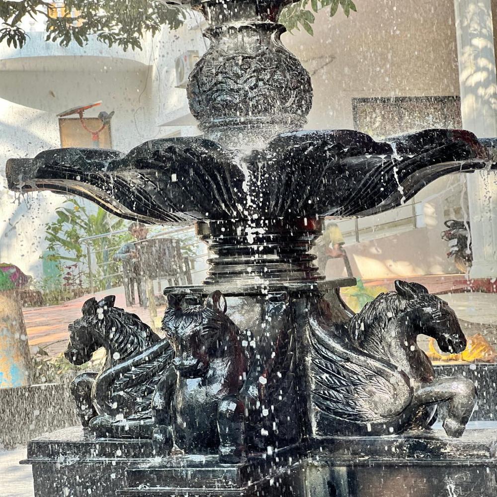 Black Stone Horse Fountain - Lighting: Led Lamp