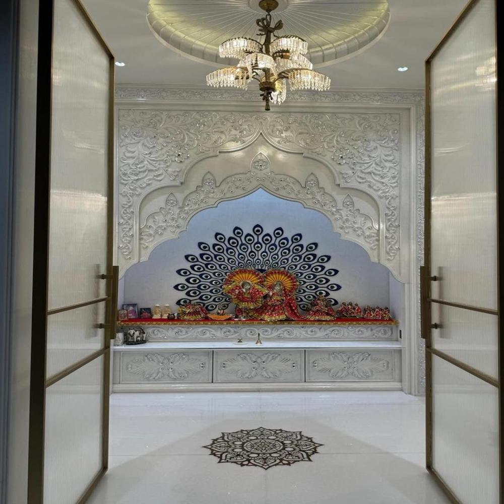 Marble Pooja Mandir - High-Quality Marble, Standard Size, White Color | Eco-Friendly, Handmade, Painted, Polished Finish, 1-Year Warranty