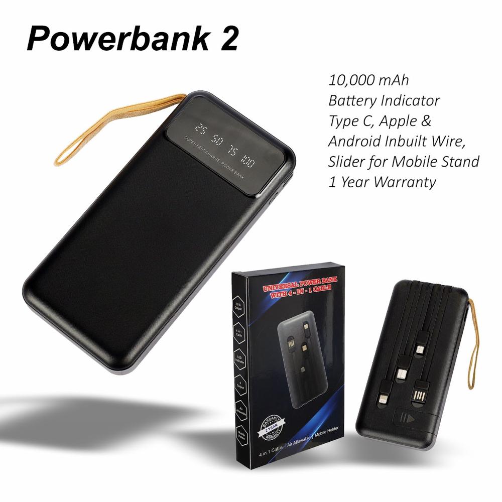 10000 mAh Powerbank  With inbuilt cable