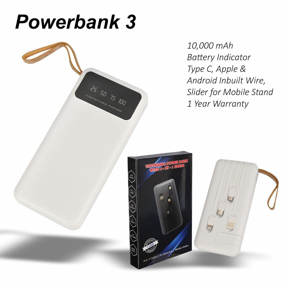 10000 mAh Powerbank  With inbuilt cable