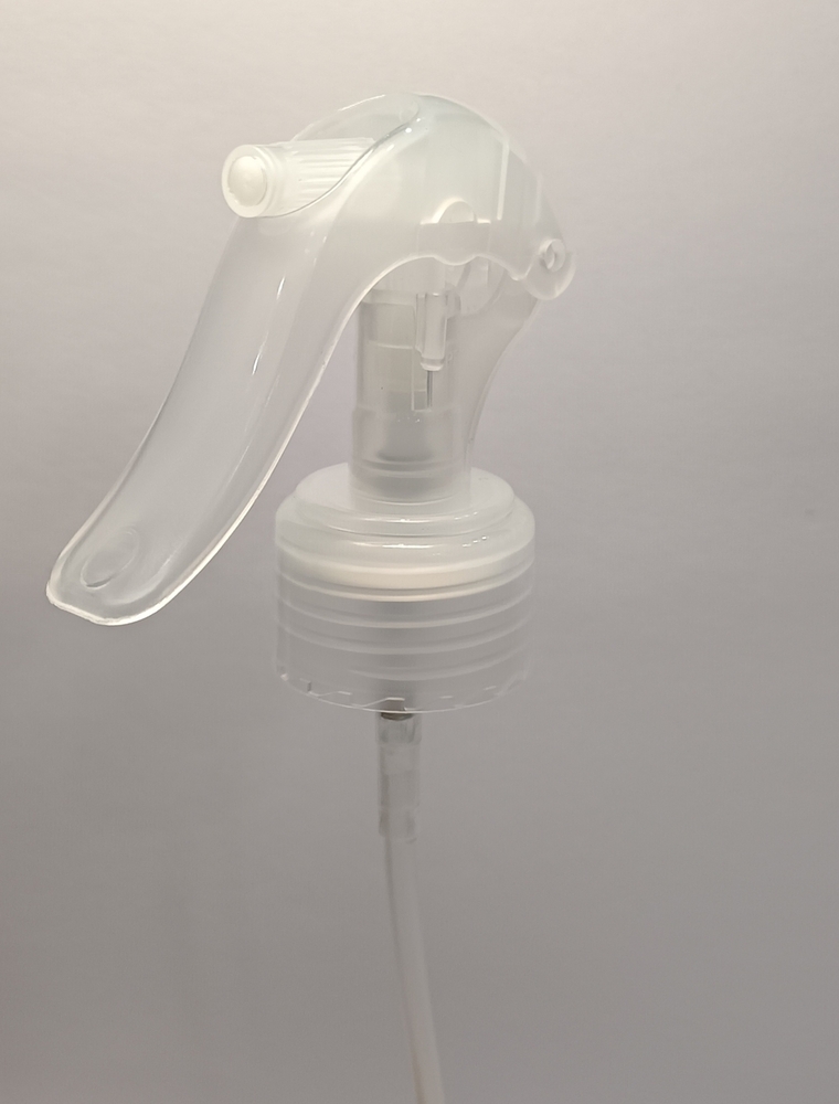 28mm Transparent Mini Trigger - Clear Plastic, 28mm Neck Size, Ergonomic Design , Adjustable Spray Patterns With Lock Mechanism