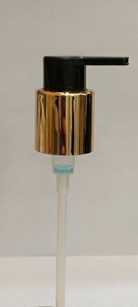 24mm Beak Pump (shine Golden) - Pp And Metalized Abs , 24mm Neck Size, Slanted Beak Nozzle, Low Output 0.2-0.5 Ml, Glossy White Body With Gold Accent