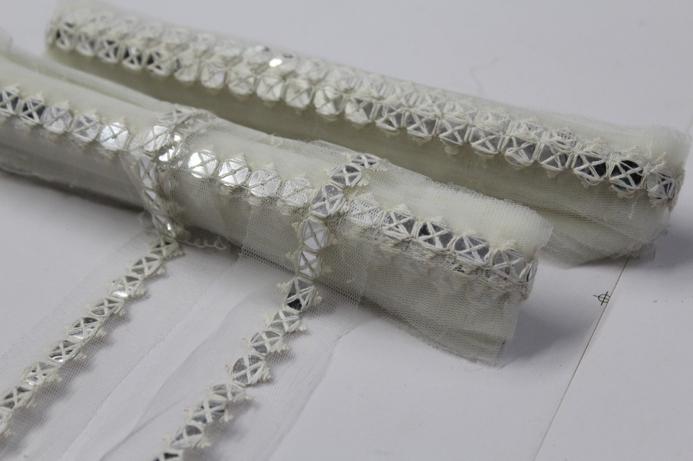Off White Embroidery Sequence  Lace