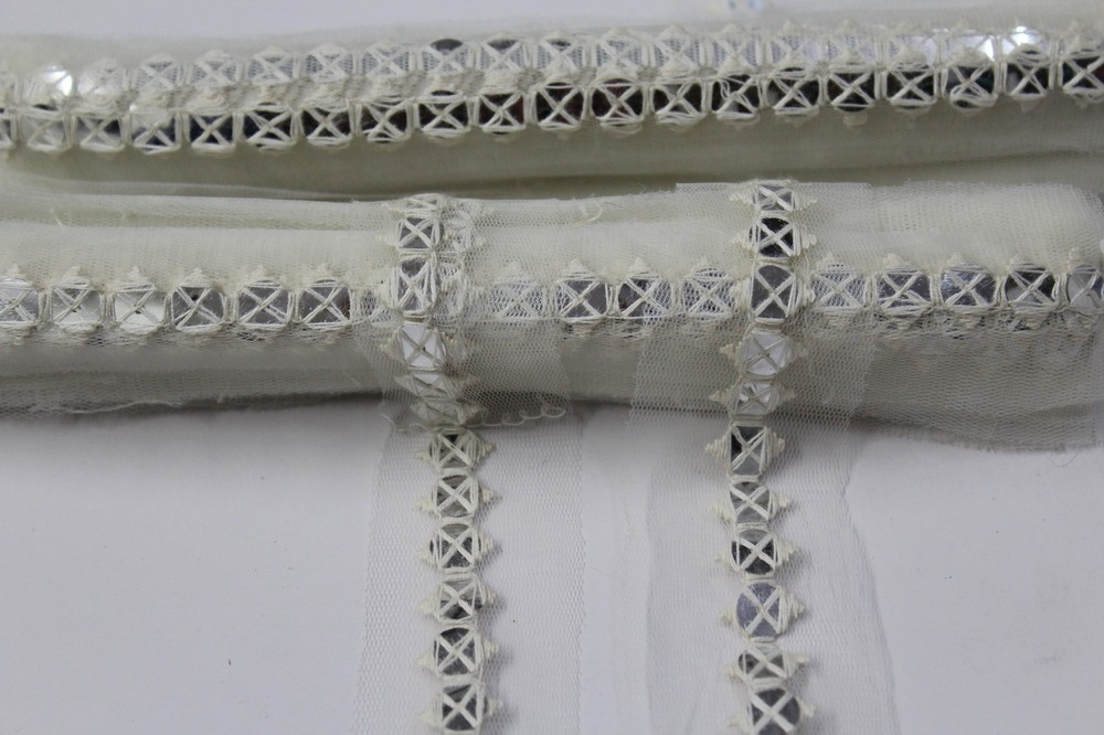 Off White Embroidery Sequence  Lace