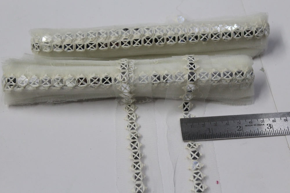 Off White Embroidery Sequence  Lace