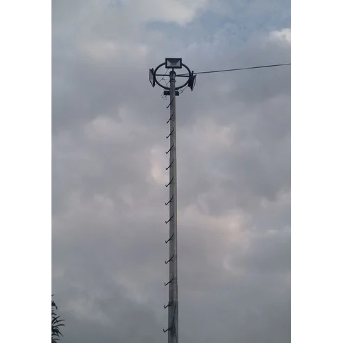 12 Mtr High Mast Pole - Mild Steel, 12 Meter Height, Silver Color | LED Lighting, Powder Coated, Rust Proof, Floor Mounted, Multi-Arm Design
