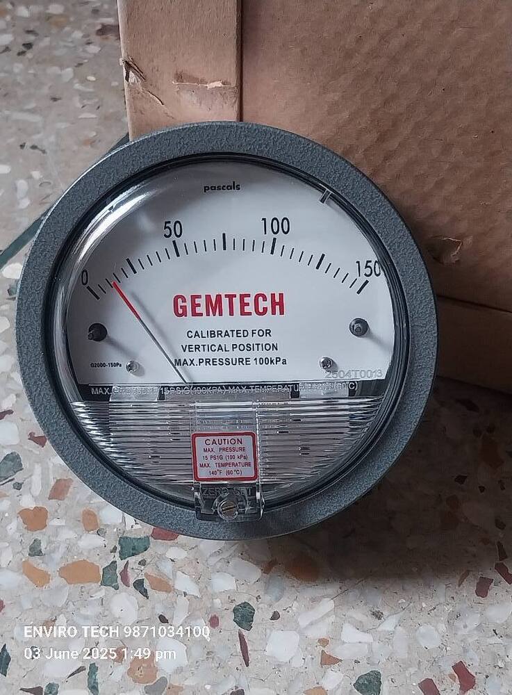 GEMTECH Differential Pressure Gauge Range 0-150 Pascal