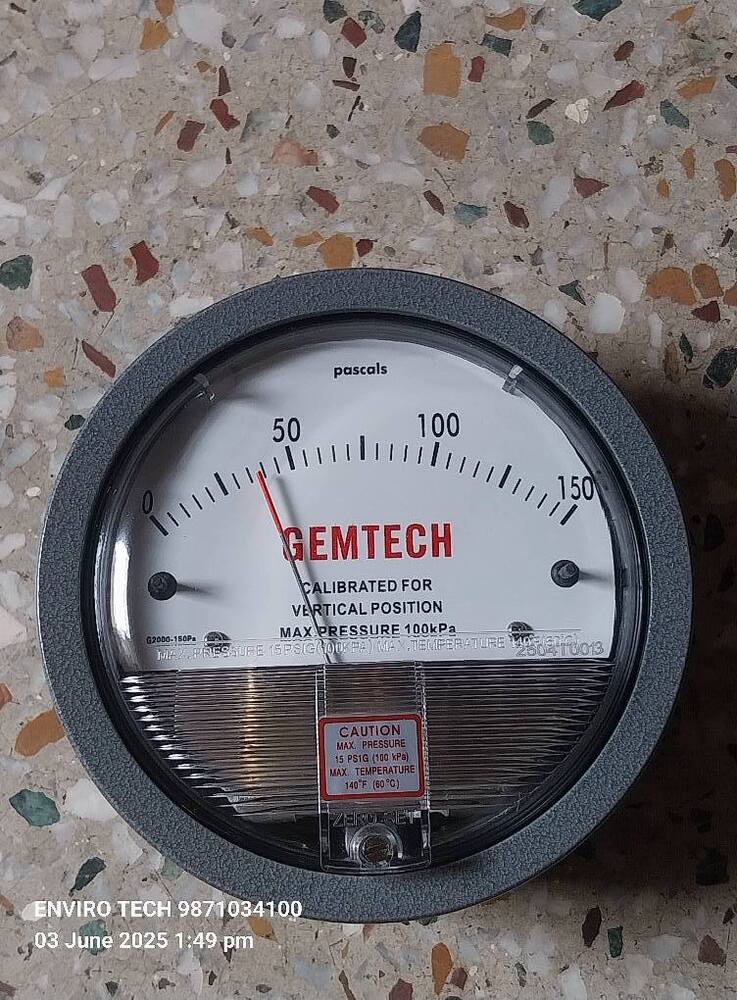 GEMTECH Differential Pressure Gauge Range 0-150 Pascal