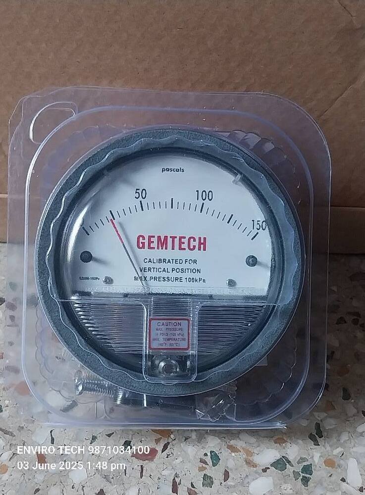 GEMTECH Differential Pressure Gauge Range 0-150 Pascal