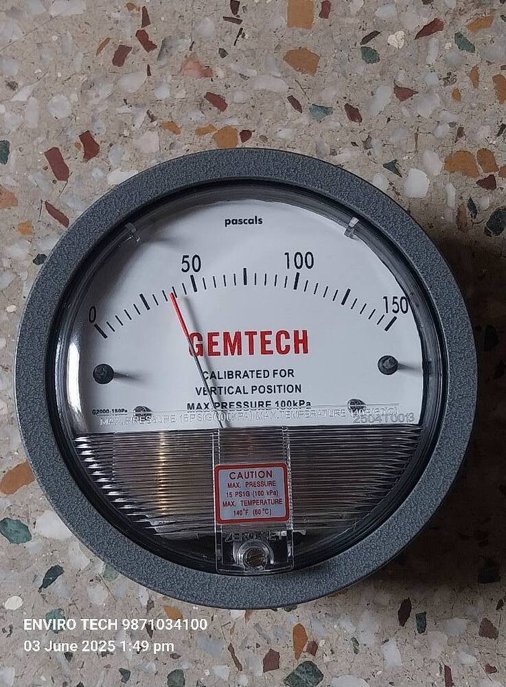 GEMTECH Differential Pressure Gauge Range 0-150 Pascal
