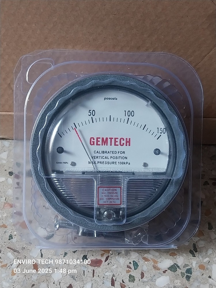 GEMTECH Differential Pressure Gauge Range 0-150 Pascal