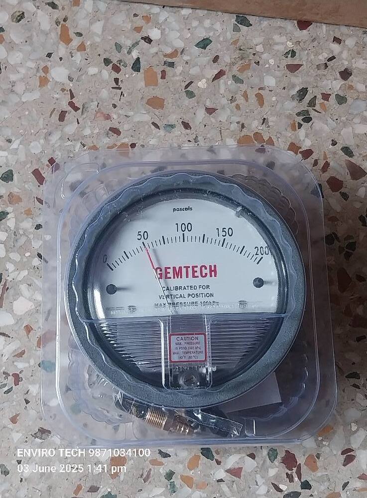 GEMTECH Differential Pressure Gauge Range 0-200 Pascal