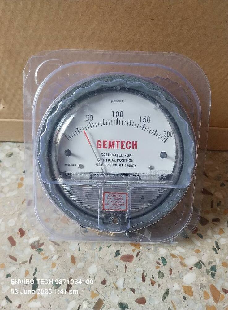 GEMTECH Differential Pressure Gauge Range 0-200 Pascal