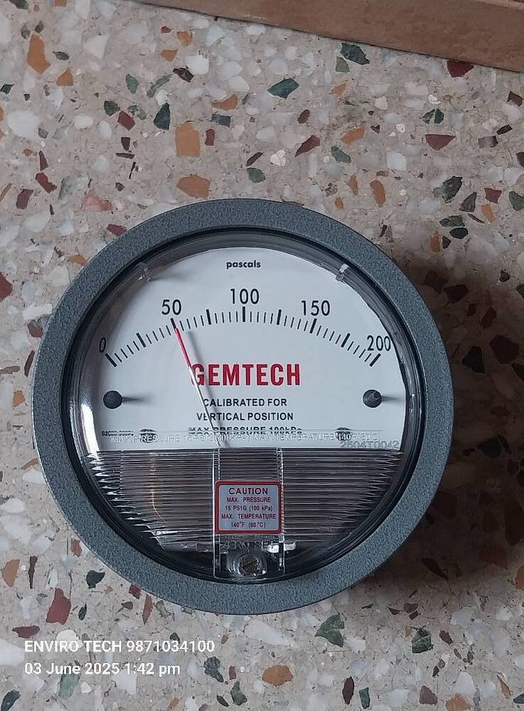 GEMTECH Differential Pressure Gauge Range 0-200 Pascal