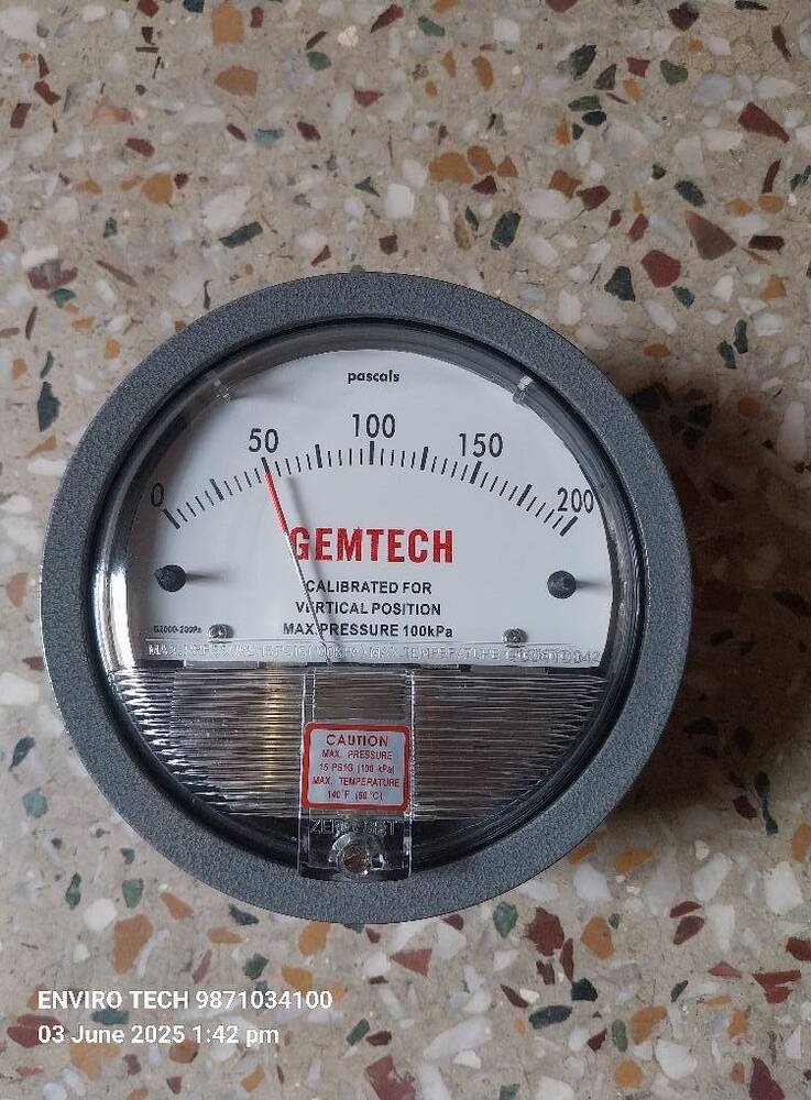 GEMTECH Differential Pressure Gauge Range 0-200 Pascal