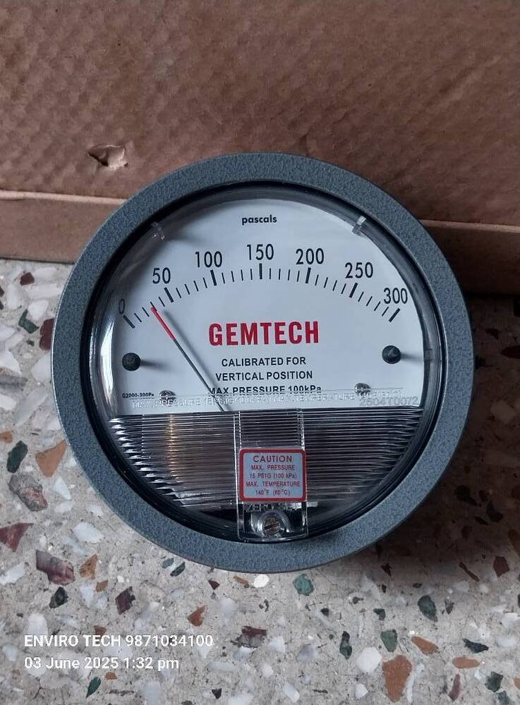 GEMTECH Differential Pressure Gauge Range 0-300 Pascal