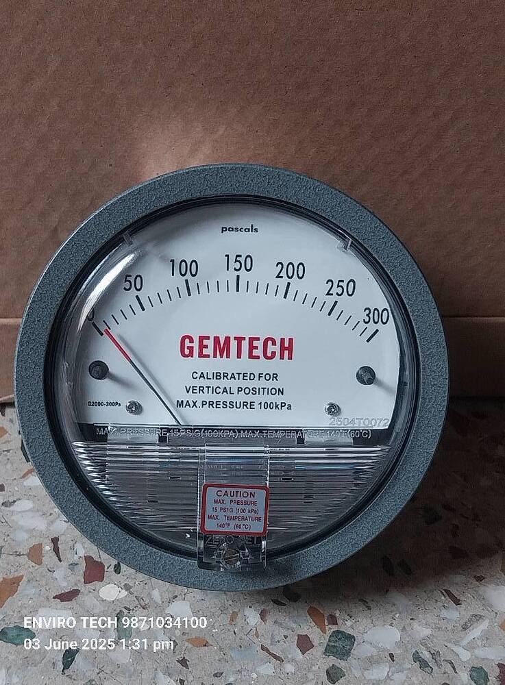 GEMTECH Differential Pressure Gauge Range 0-300 Pascal