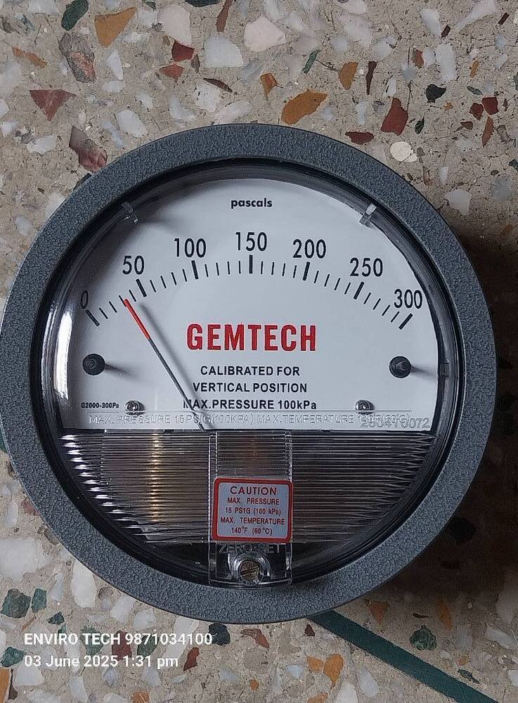 GEMTECH Differential Pressure Gauge Range 0-300 Pascal
