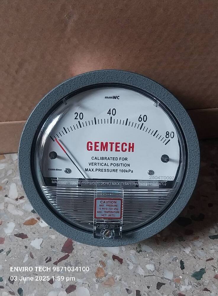 GEMTECH Differential Pressure Gauge Range 0-80 MM