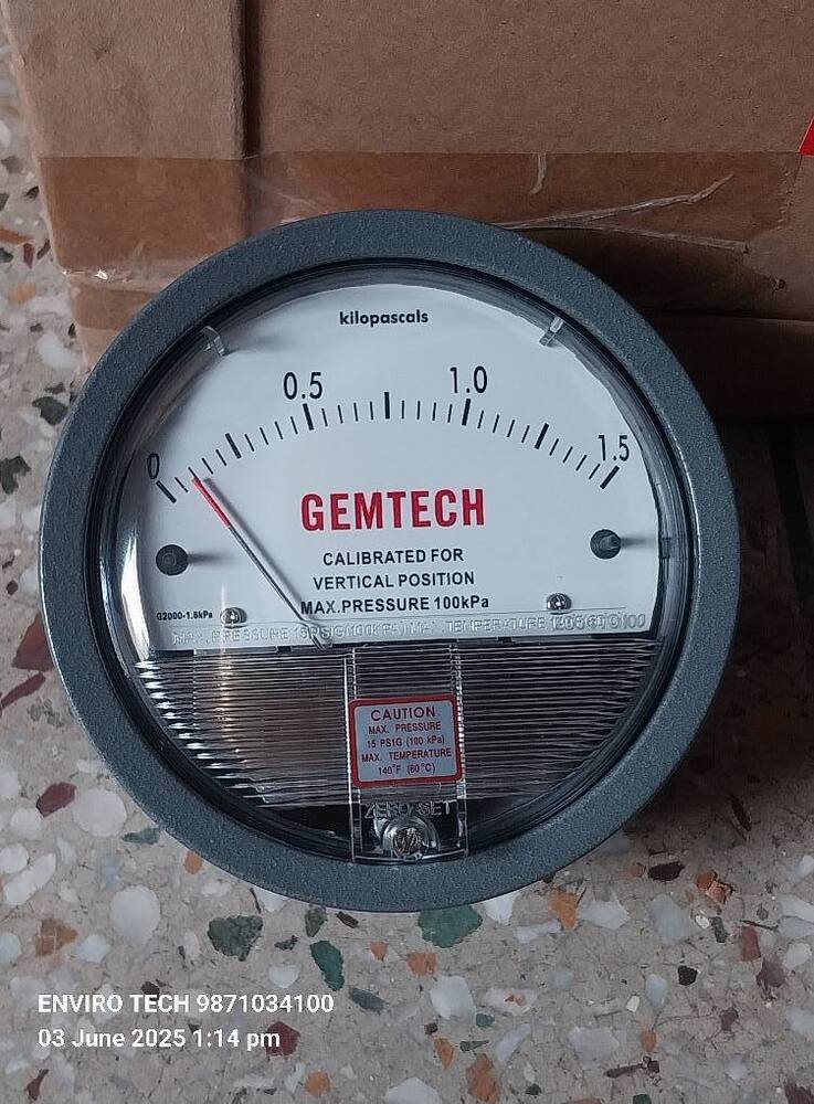 GEMTECH Differential Pressure Gauge Range 0-1.5 KPA