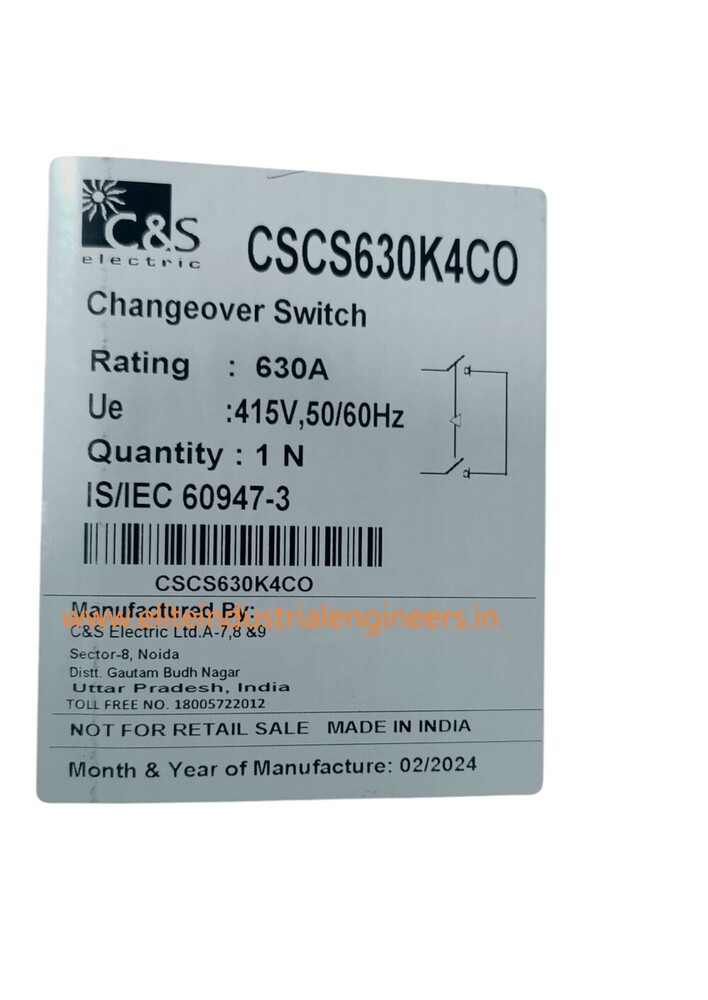 C&s Change Over Switch Cscs630k4co - 415v, 50/60hz, 4 Poles, 630a | High Durability For Reliable Power Switching In Industrial Applications