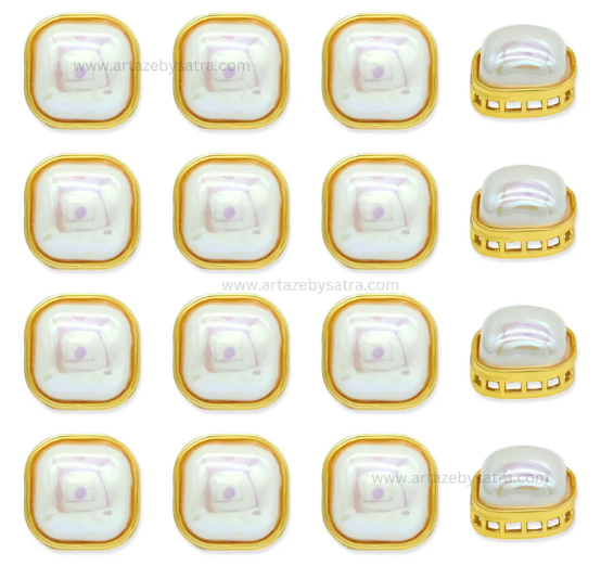 Square Shape MOP Meenakari Kundan Beads | Size : 16mm | Qty : 12pcs