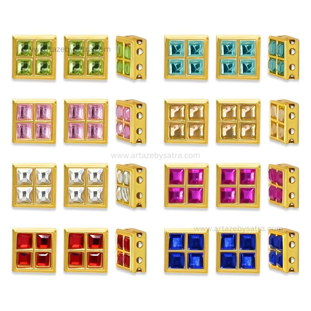 Square Shape Meenakari Kundan Beads | Size : 10mm | Qty : 12pcs