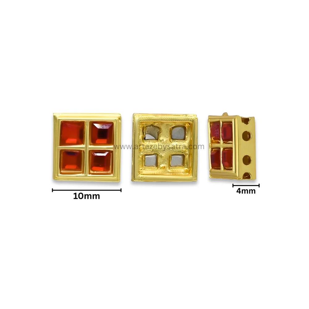 Square Shape Meenakari Kundan Beads | Size : 10mm | Qty : 12pcs