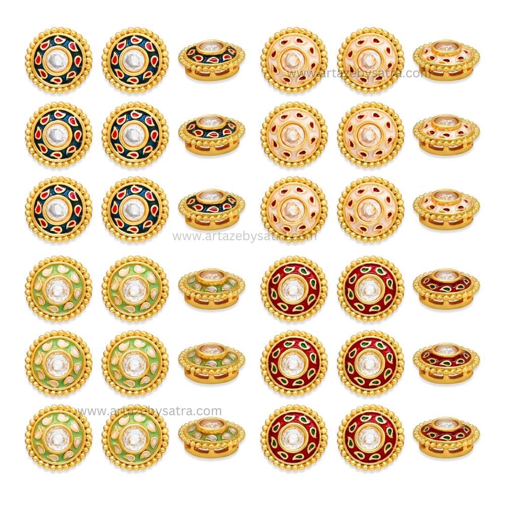 Round Shape Meenakari Kundan Beads | Size : 12mm | Qty : 12pcs