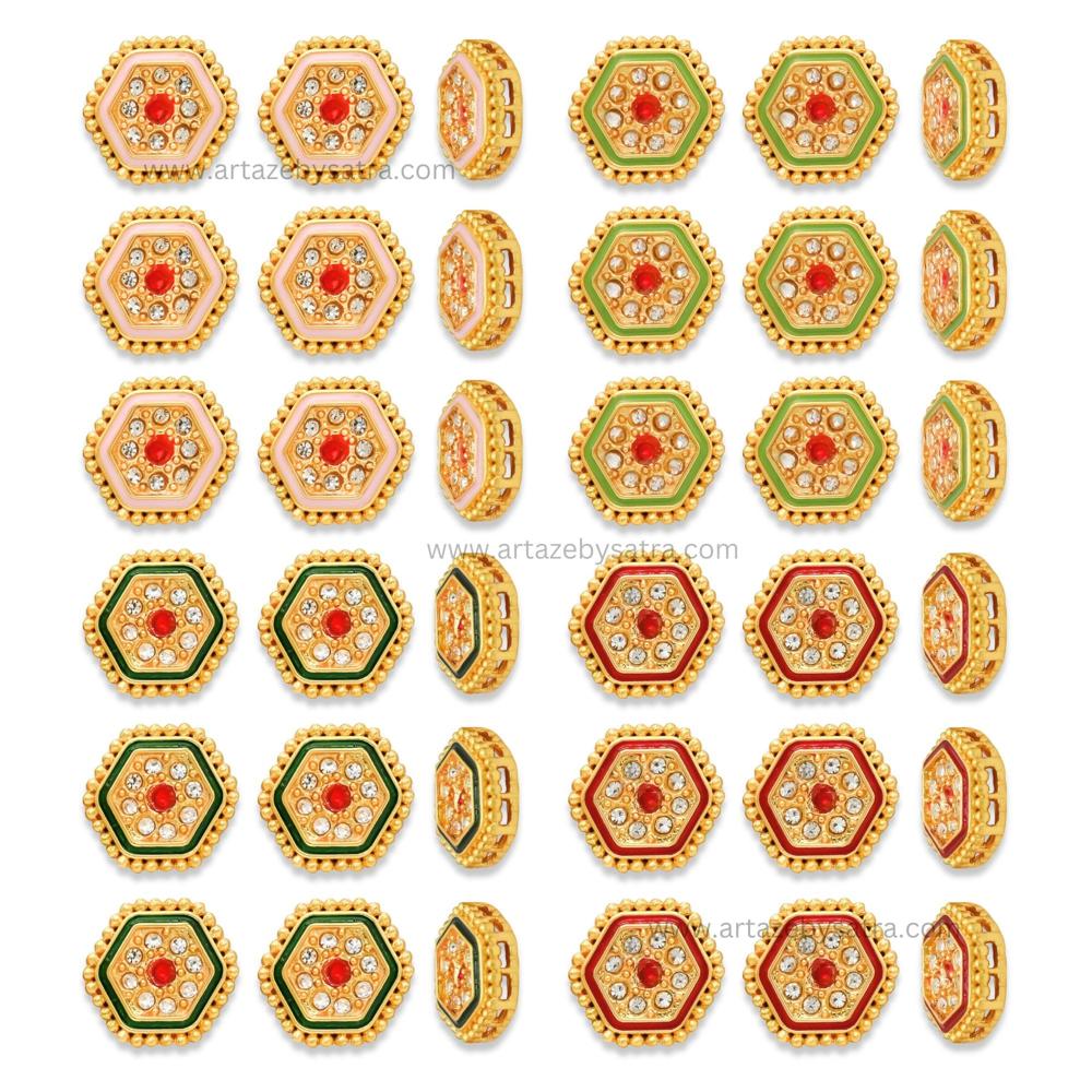 Hexagon Meenakari Kundan Beads | Size : 14mm | Qty : 12pcs
