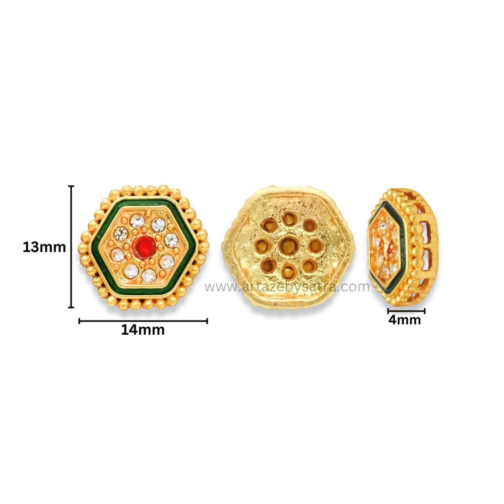 Hexagon Meenakari Kundan Beads | Size : 14mm | Qty : 12pcs