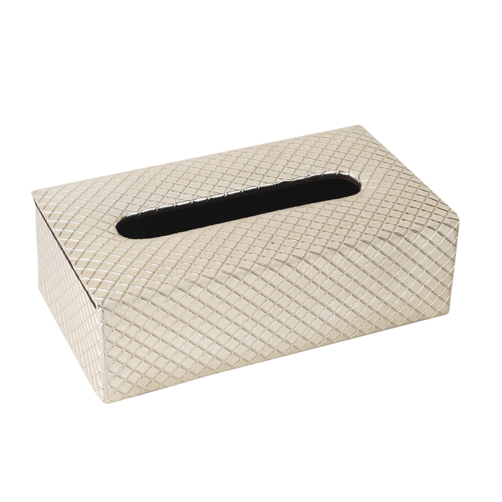 Gold Woven Texture PU Leather Tissue Box