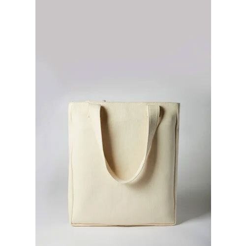Beige Canvas Plain Shopping Bag