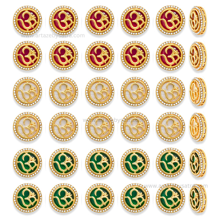 Om Meenakari Kundan Beads | Size : 17mm | Qty : 12pcs